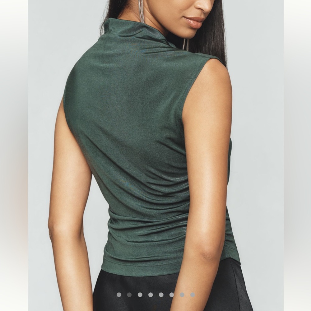Anthropologie Mock-Neck Ruched Dressy Shine Sleeveless Blouse Maeve XL Green NWT - Picture 3 of 13